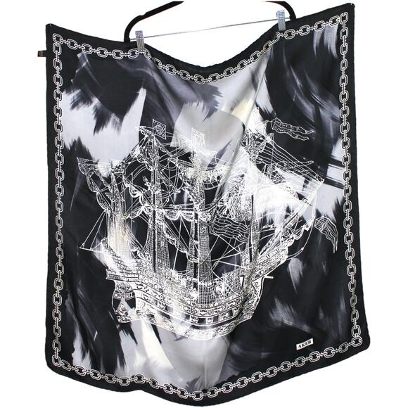 AKER 100% Silk Black and White Multi Color Patterned - Picture 2 of 6